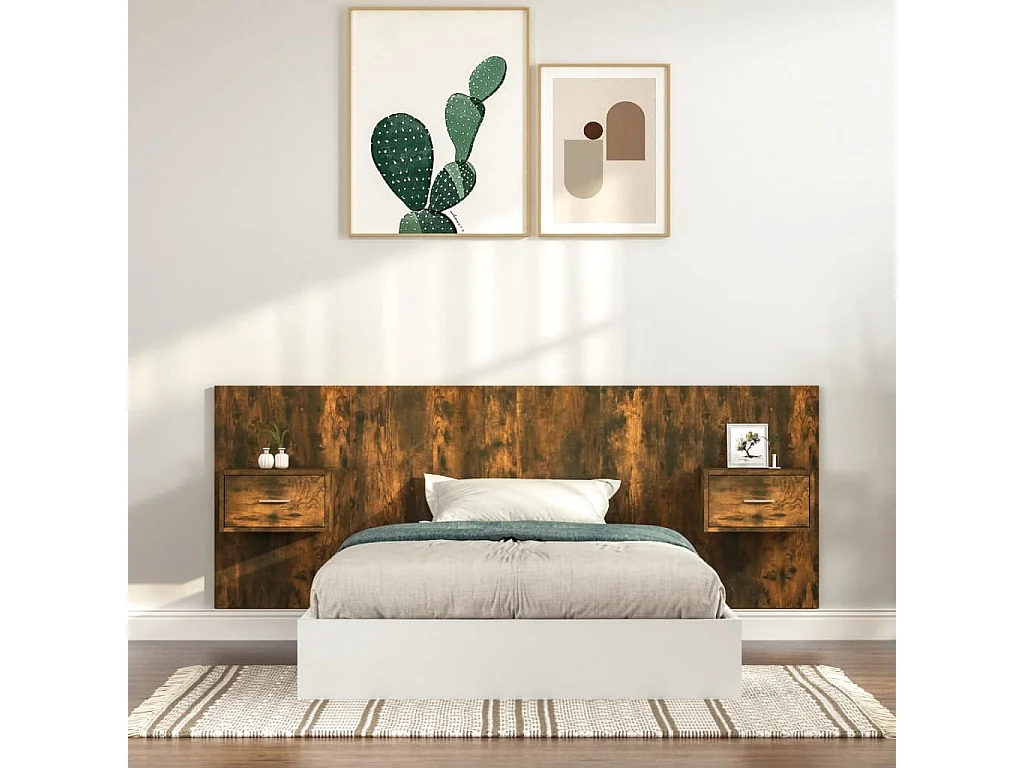 Tête de lit avec armoires Chêne fumé Bois d'ingénierie FR51273