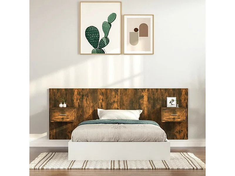 Tête de lit avec armoires Chêne fumé Bois d'ingénierie FR51273