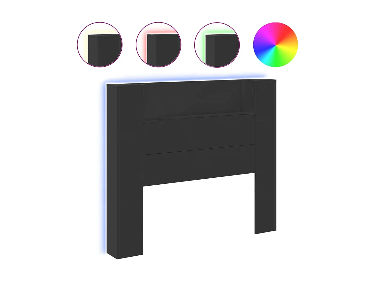 Armoire tête de lit avec LED noir 120x16,5x103,5 cm FR14829