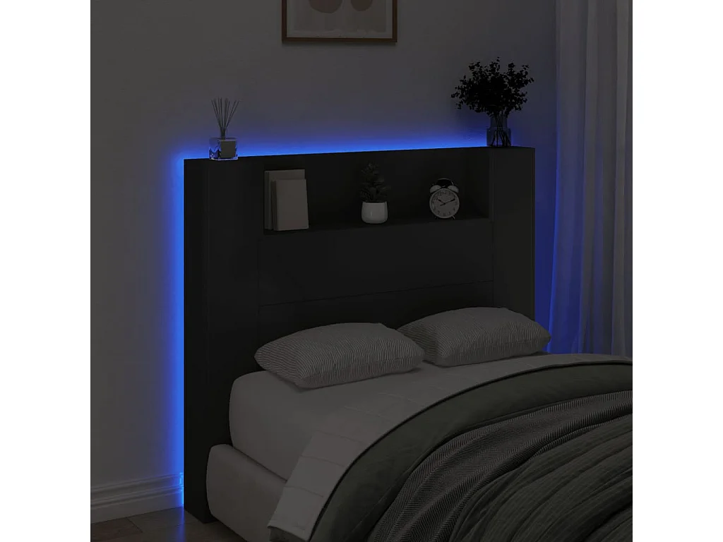 Armoire tête de lit avec LED noir 120x16,5x103,5 cm FR14829