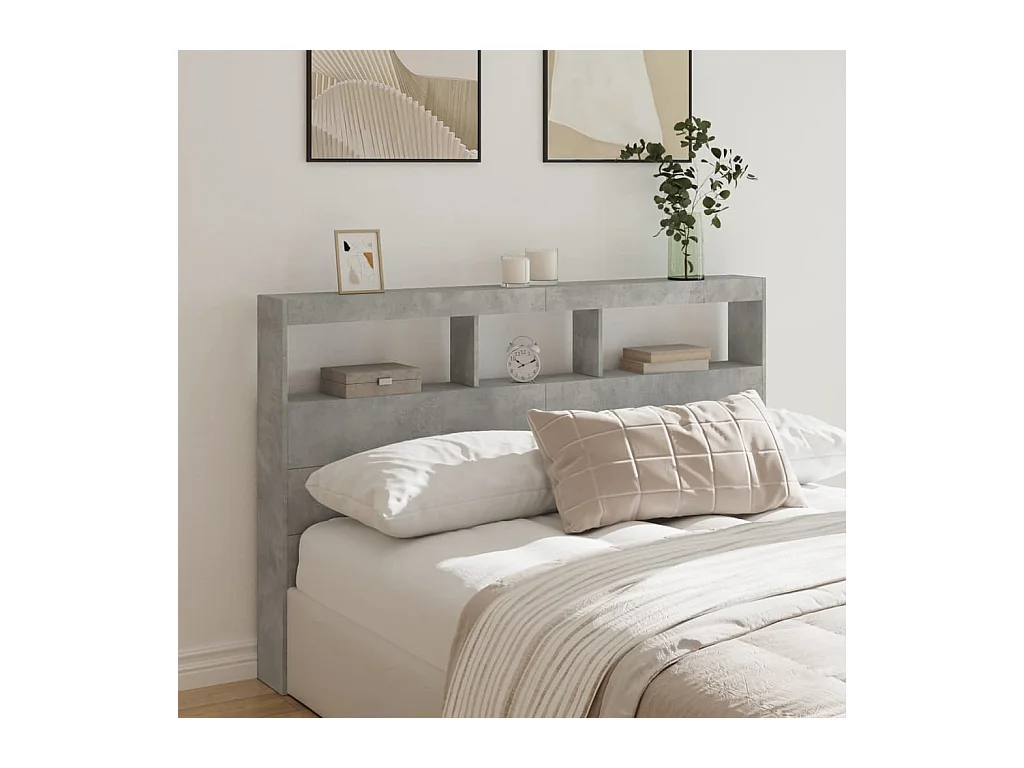 Armoire tête de lit avec LED gris béton 160x17x102 cm FR82959