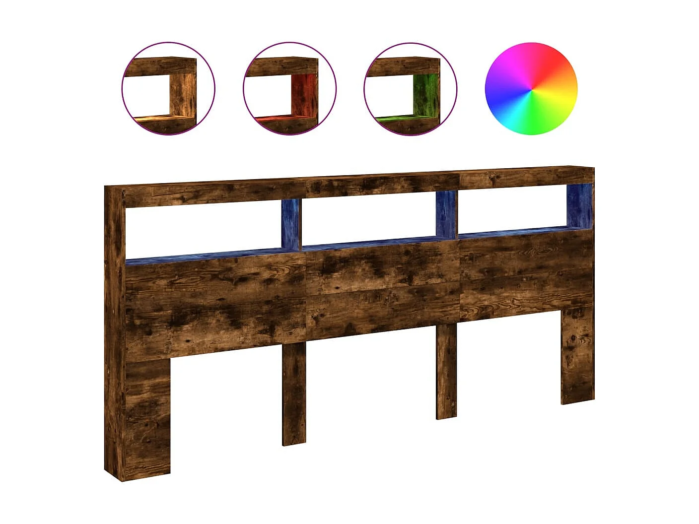 Cabecero de cama con luz LED roble ahumado 220x17x102 cm ES482937