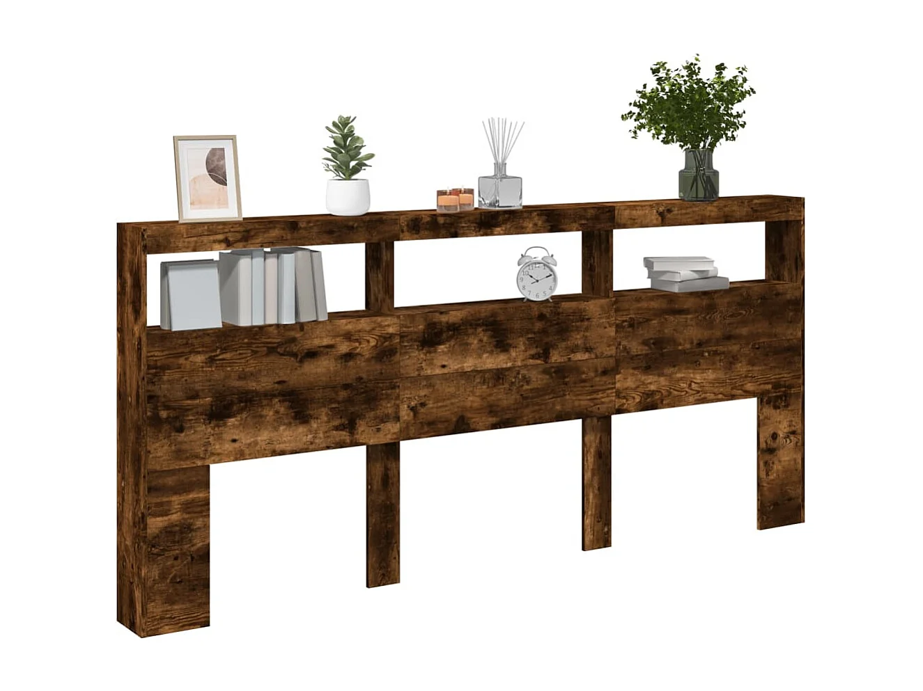 Cabecero de cama con luz LED roble ahumado 220x17x102 cm ES482937