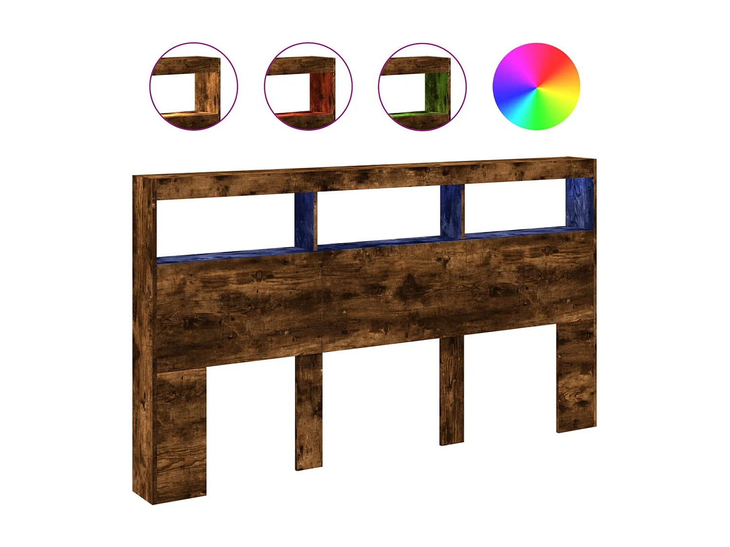 Armoire tête de lit avec LED chêne fumé 180x17x102 cm FR37731