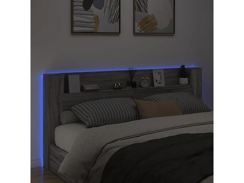 Cabecero de cama con luz LED gris Sonoma 220x16,5x103,5 cm ES693100