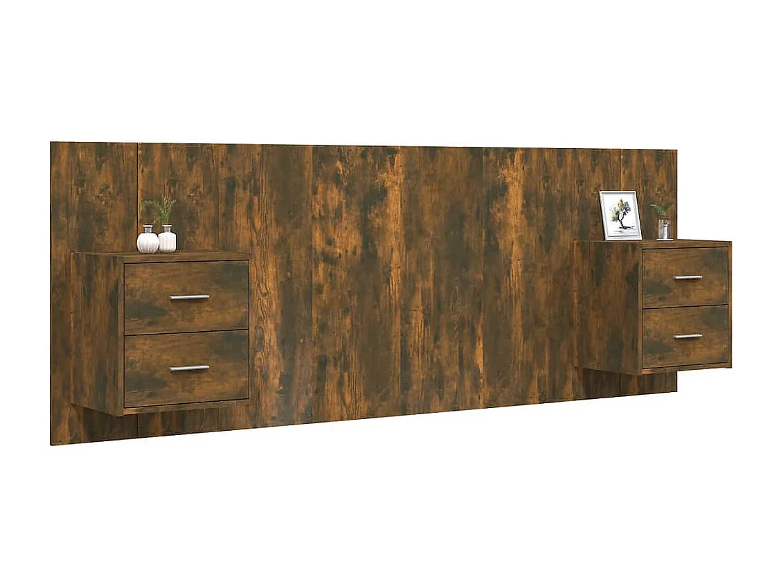 Tête de lit avec armoires Chêne fumé Bois d'ingénierie FR48746