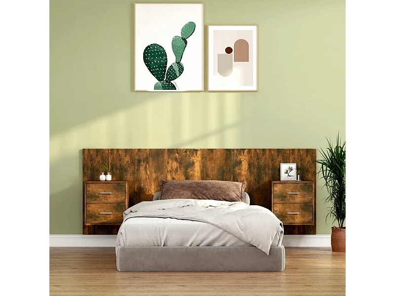 Tête de lit avec armoires Chêne fumé Bois d'ingénierie FR48746