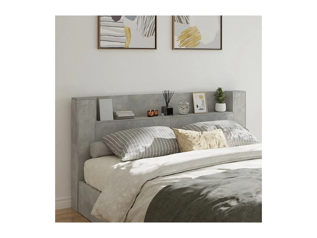 Testiera | Testata del letto con Contenitore a LED Grigio Cemento 200x16,5x103,5 cm
