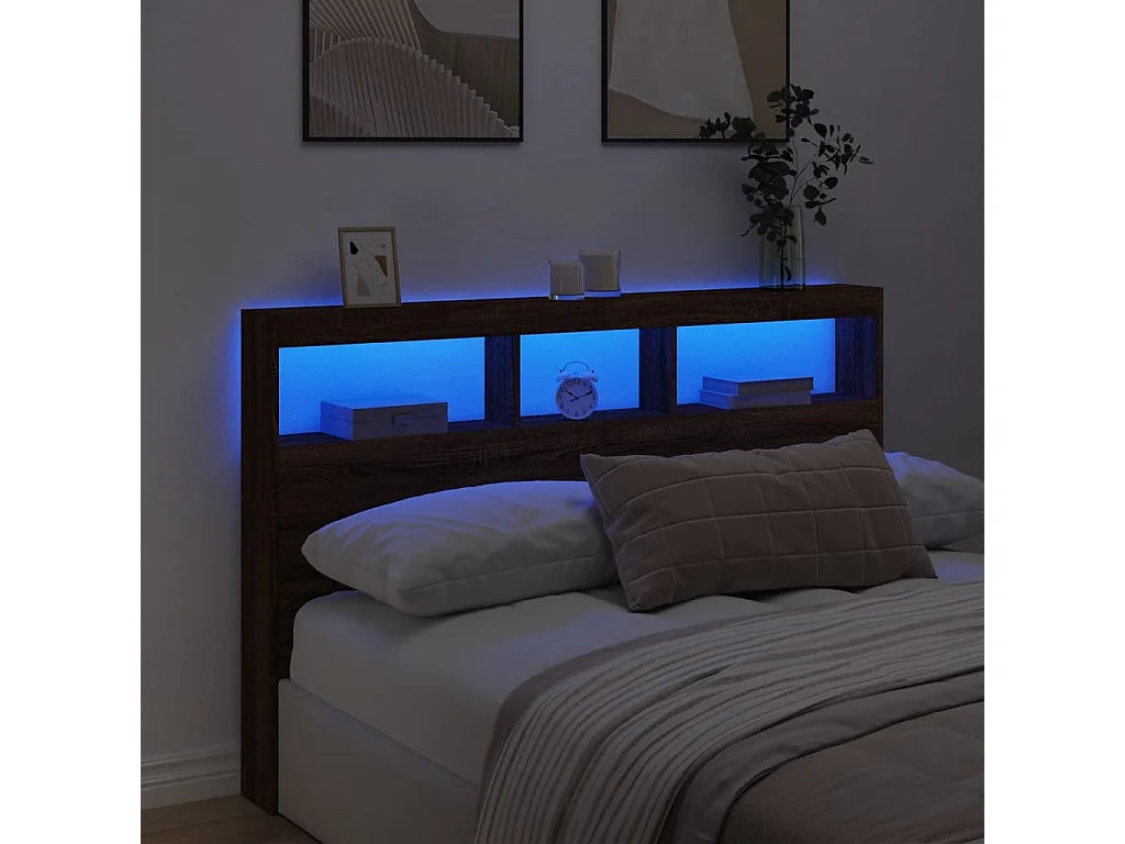 Armoire tête de lit avec LED chêne marron 160x17x102 cm FR23655