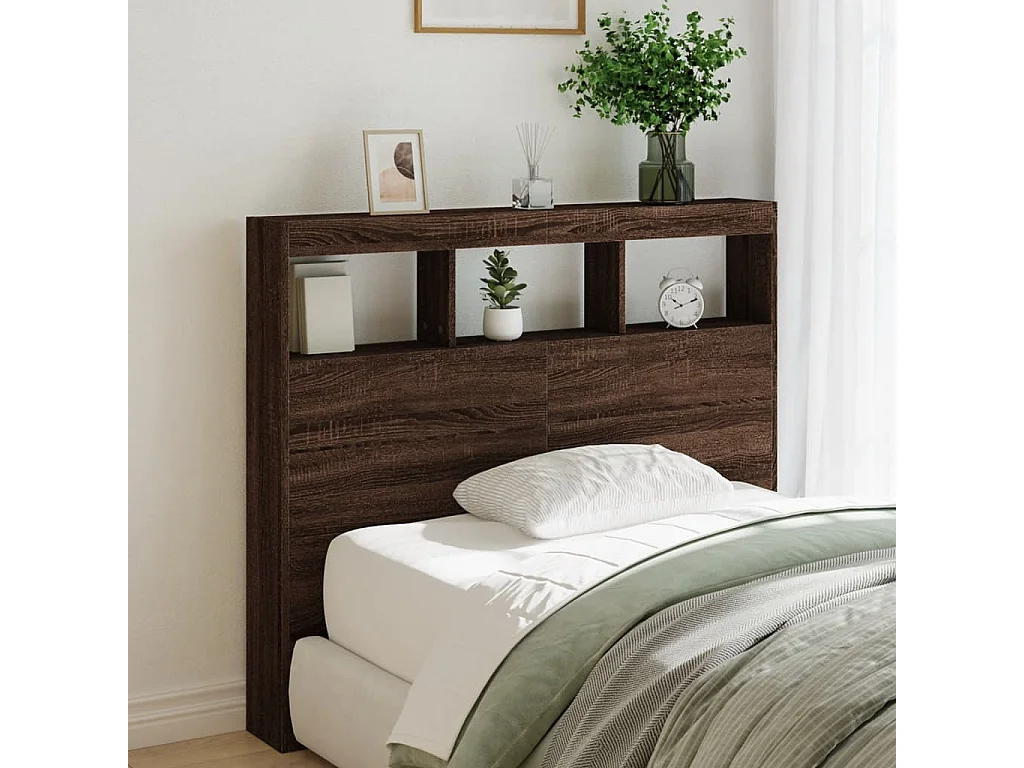 Armoire tête de lit avec LED chêne marron 120x17x102 cm FR94043