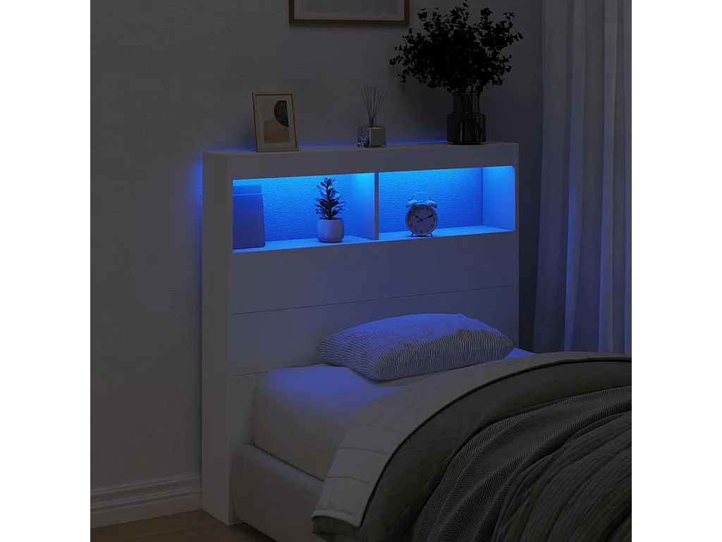 Testiera | Testata del letto con Contenitore a LED Bianca 100x17x102 cm