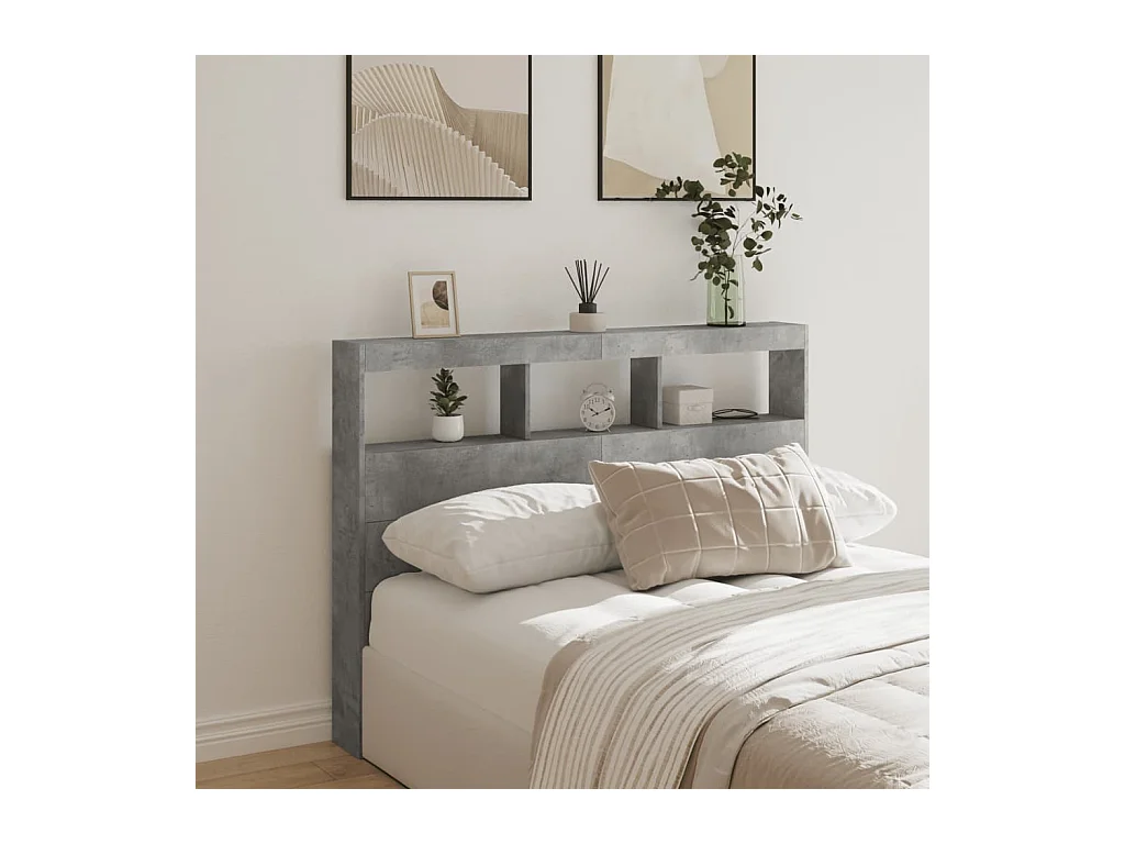 Armoire tête de lit avec LED gris béton 140x17x102 cm FR67893