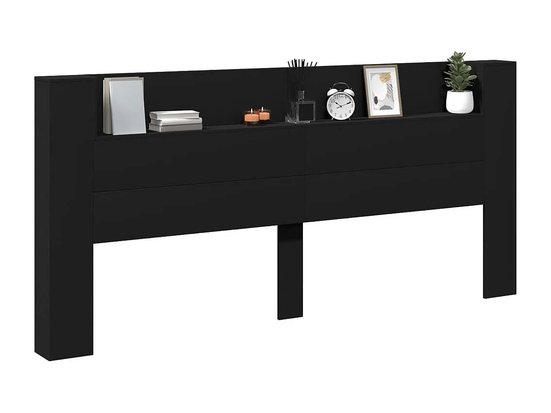 Armoire tête de lit avec LED noir 220x16,5x103,5 cm FR45457