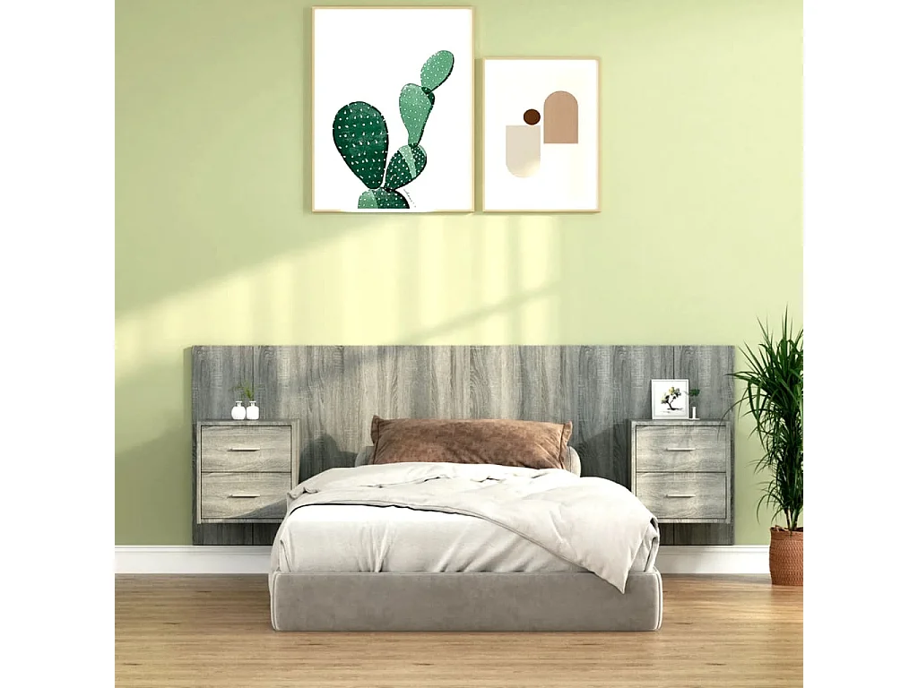 Tête de lit avec armoires sonoma gris Bois d'ingénierie FR63343
