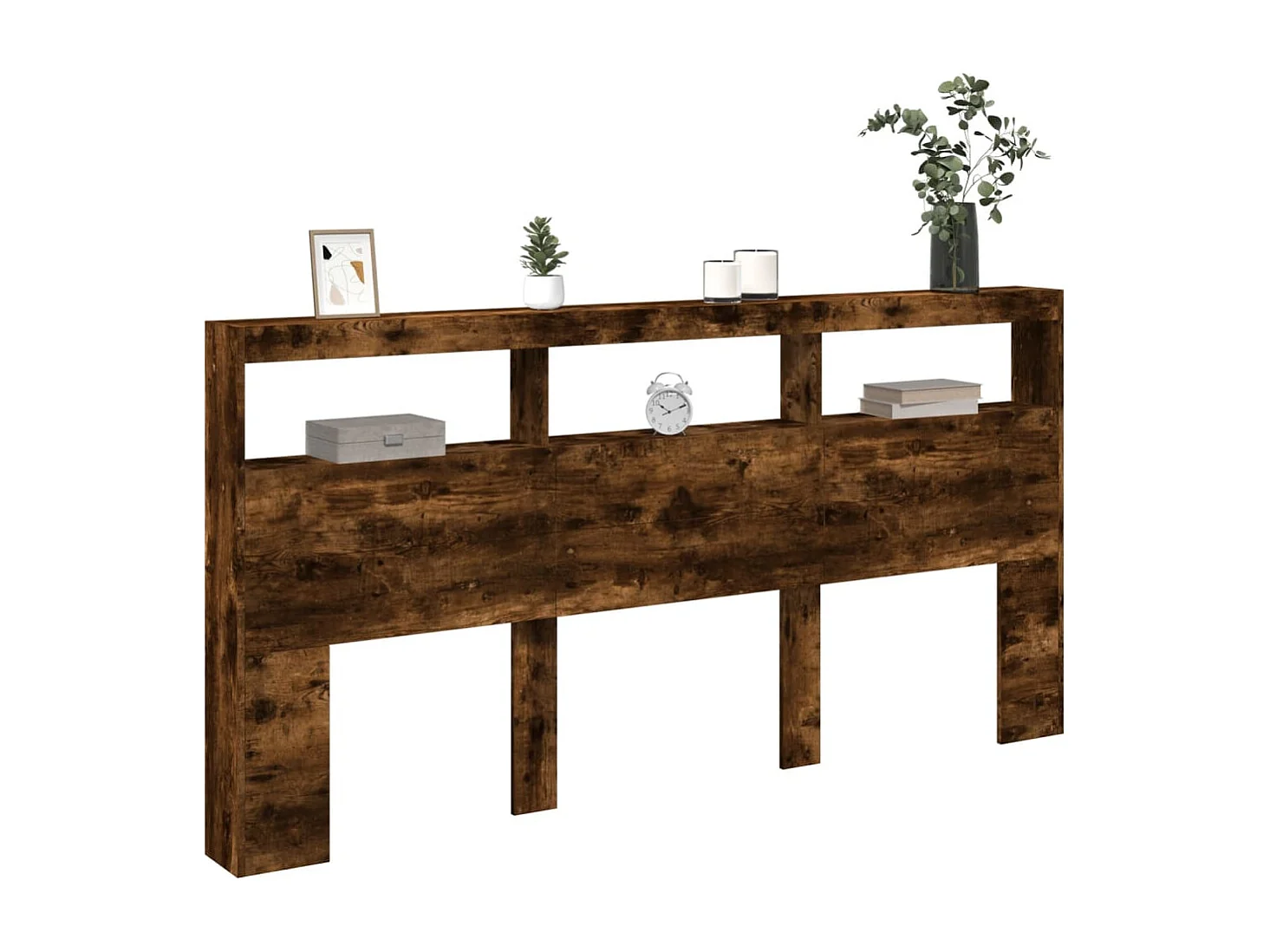 Cabecero de cama con luz LED roble ahumado 200x17x102 cm ES439718