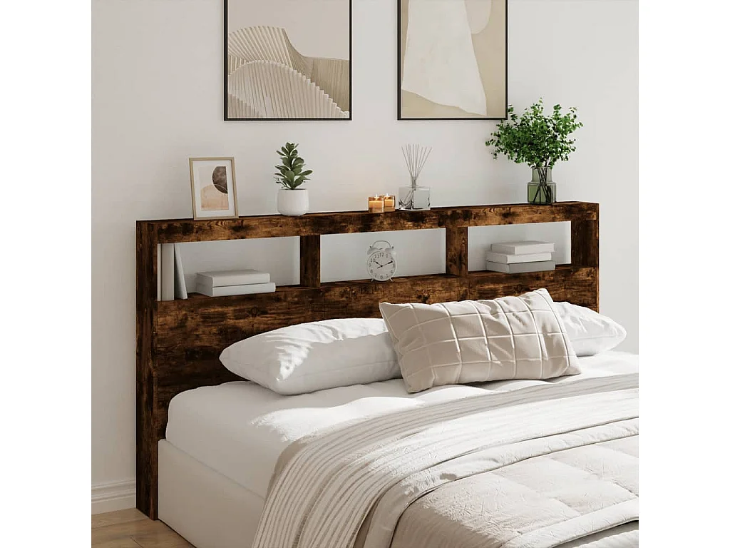 Armoire tête de lit avec LED chêne fumé 200x17x102 cm FR94333