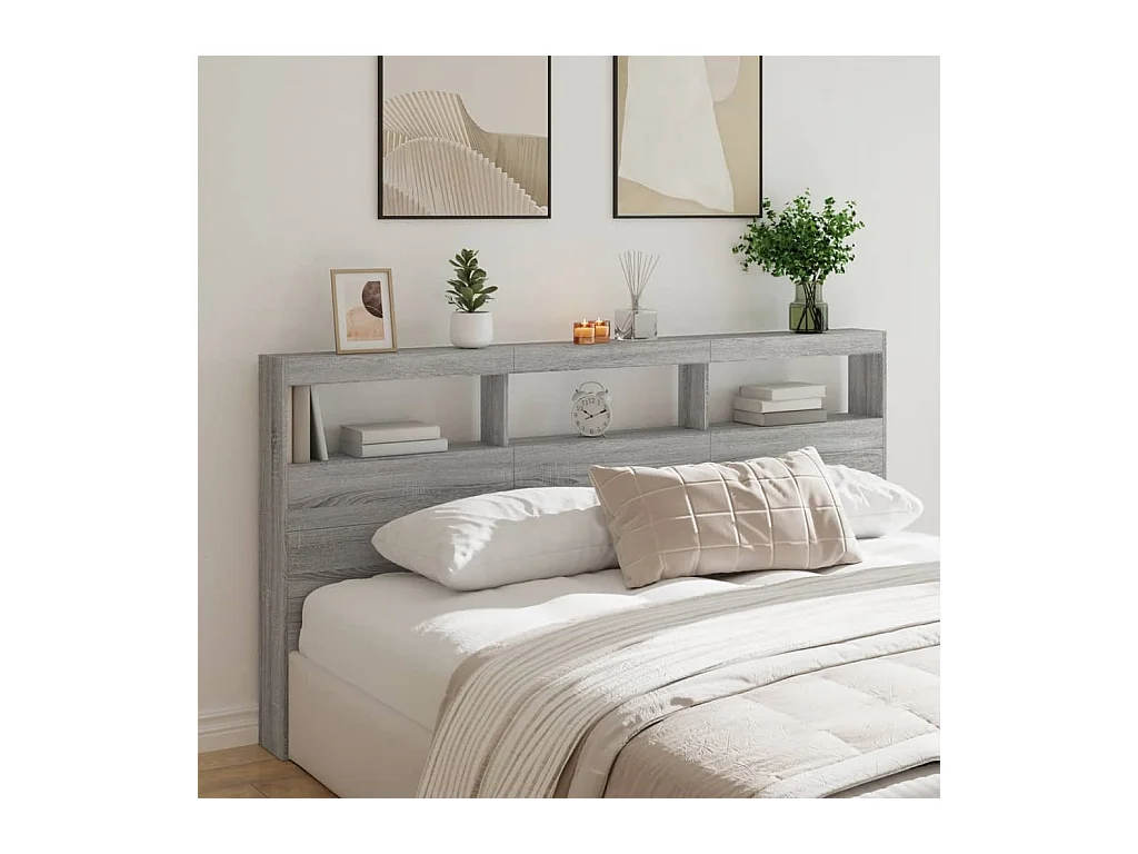 Armoire tête de lit avec LED sonoma gris 200x17x102 cm FR99220