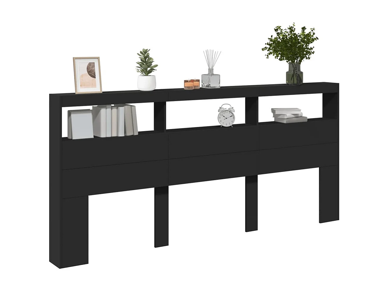 Armoire tête de lit avec LED noir 220x17x102 cm FR89430