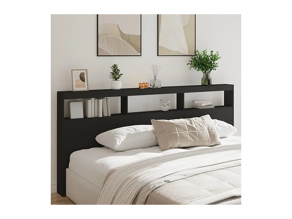Armoire tête de lit avec LED noir 220x17x102 cm FR89430