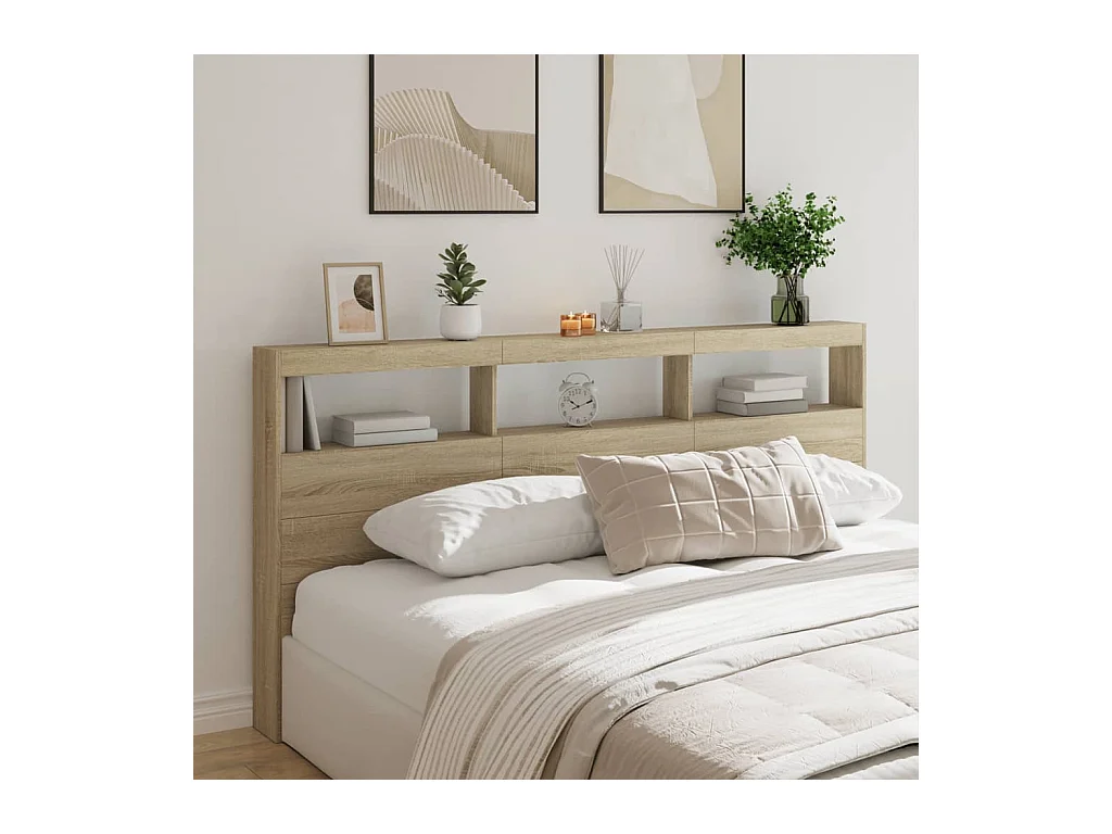 Armoire tête de lit avec LED chêne sonoma 200x17x102 cm FR79409