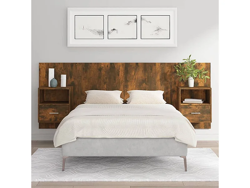 Tête de lit avec armoires Chêne fumé Bois d'ingénierie FR87177