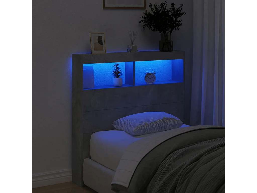 Cabecero de cama con luz LED gris hormigón 100x17x102 cm ES685045