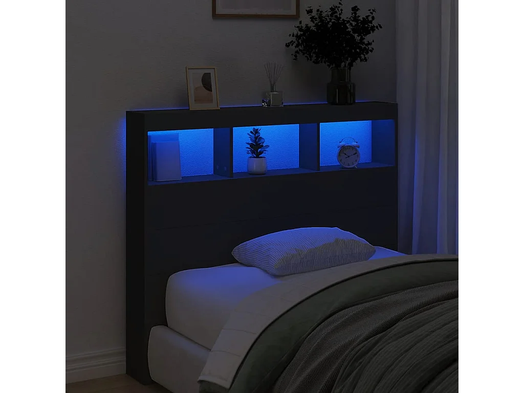 Armoire tête de lit avec LED noir 120x17x102 cm FR52374