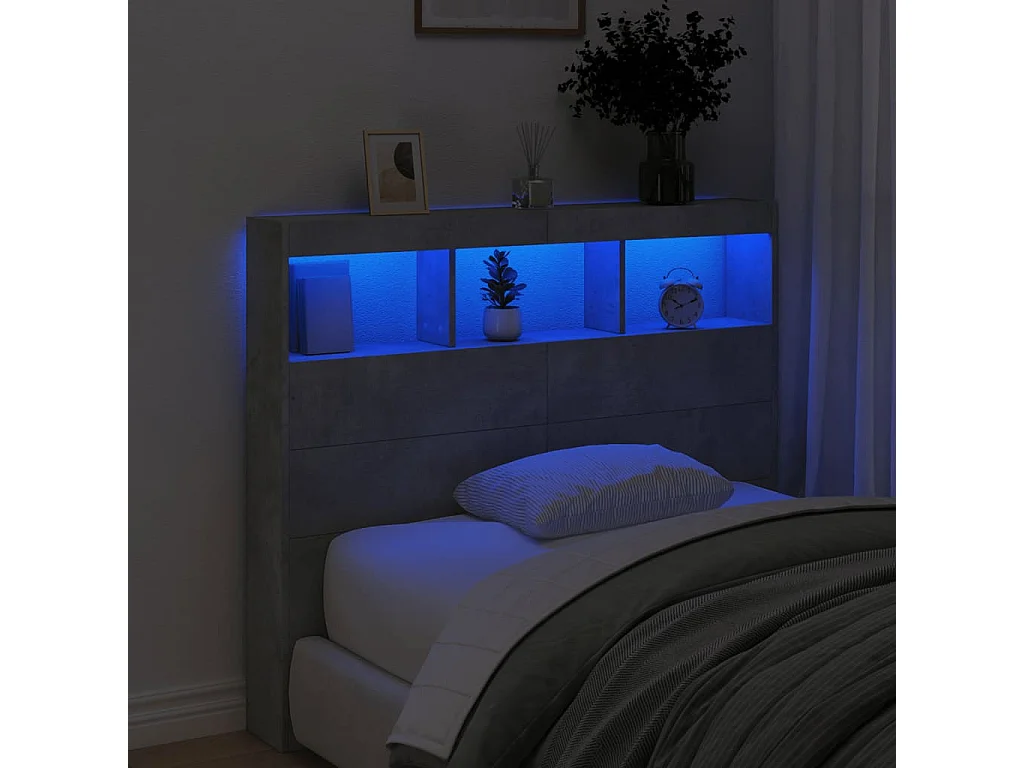 Armário de cabeceira c/ luzes LED 120x17x102cm cinzento cimento PT229727
