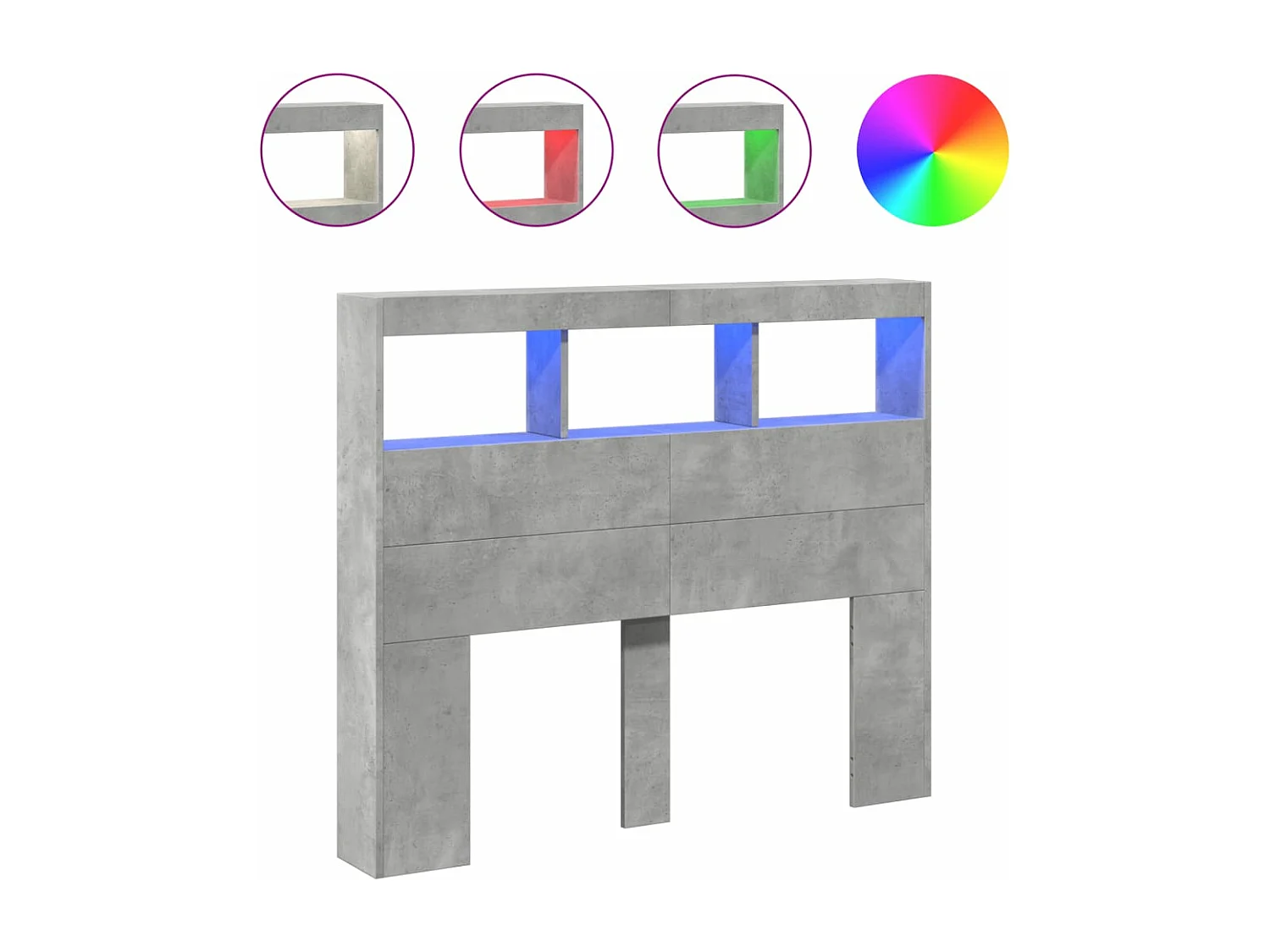 Armoire tête de lit avec LED gris béton 120x17x102 cm FR42789