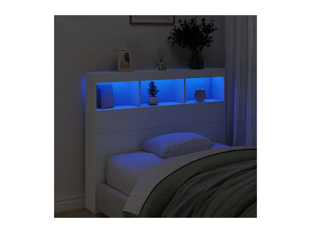 Hoofdbordkast met LED-verlichting 120x17x102 cm wit BE548088