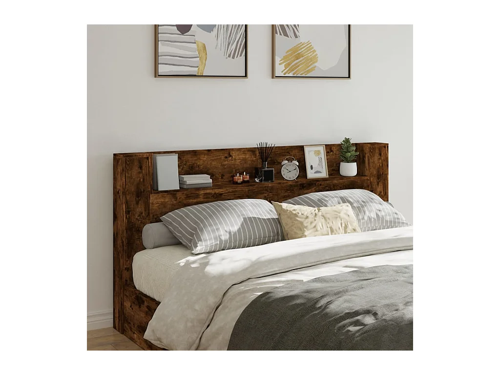 Testiera | Testata del letto con Contenitore a LED Rovere Fumo 200x16,5x103,5 cm