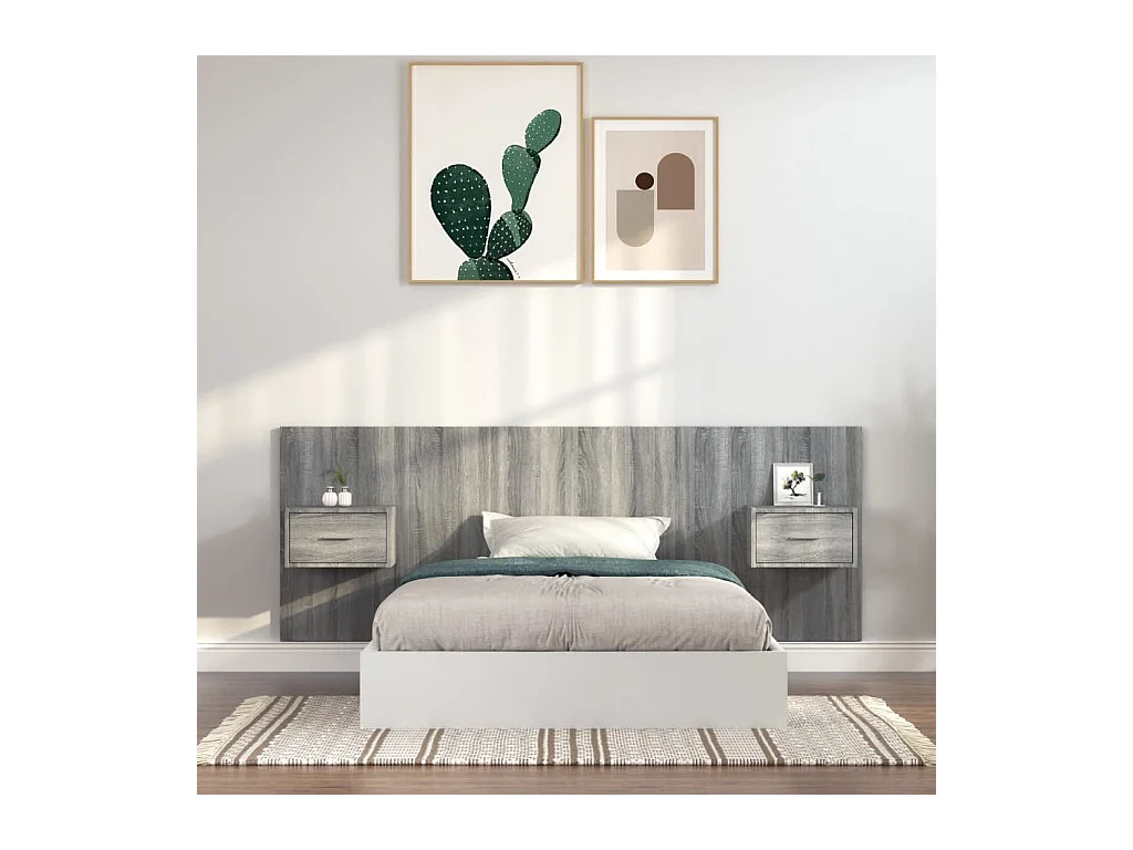Tête de lit avec armoires sonoma gris Bois d'ingénierie FR44869