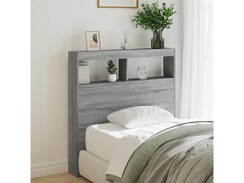Hoofdbordkast met LED-verlichting 100x17x102 cm grijs sonoma BE864553