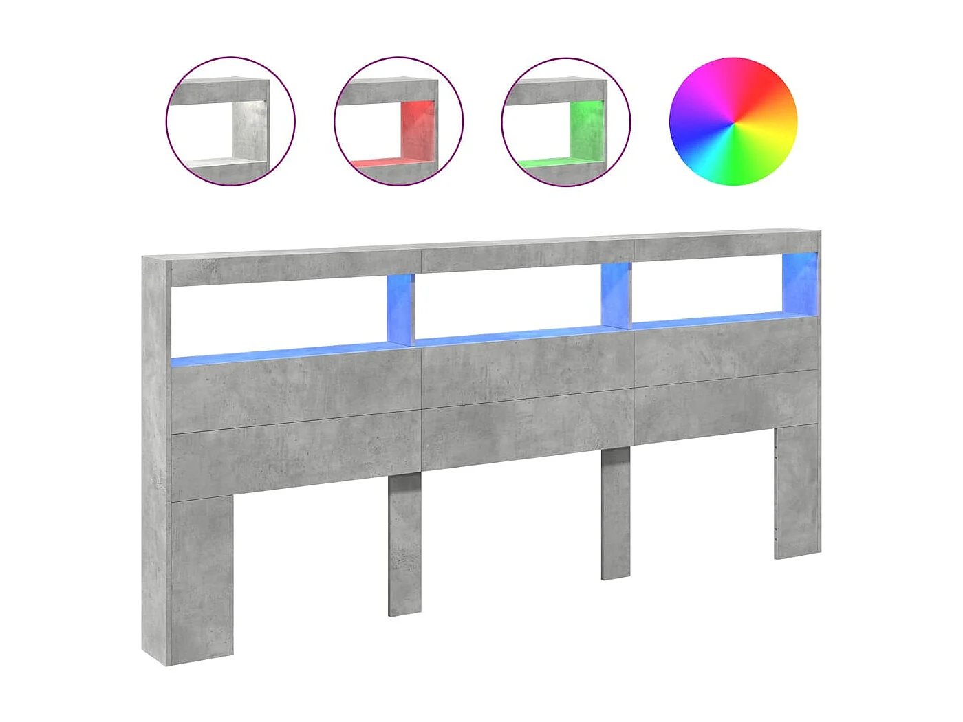 Armário de cabeceira c/ luzes LED 220x17x102cm cinzento cimento PT934796