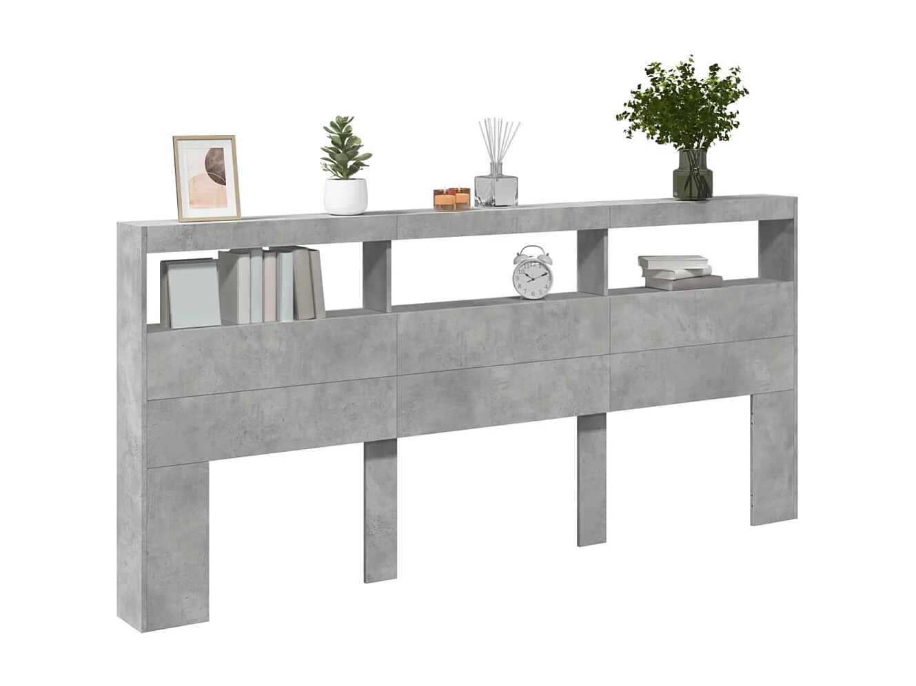 Armoire tête de lit avec LED gris béton 220x17x102 cm FR42290