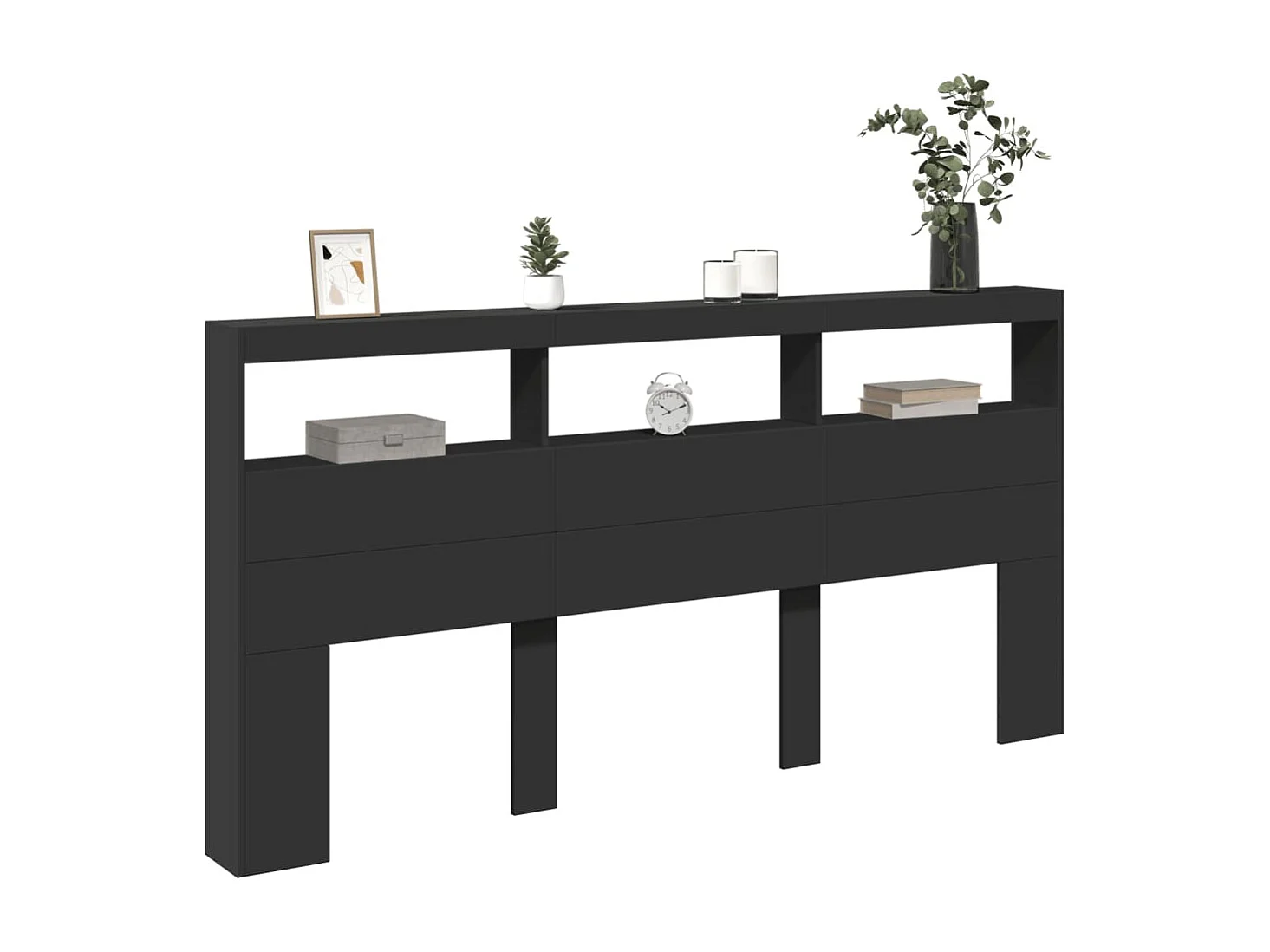 Armoire tête de lit avec LED noir 200x17x102 cm FR68036