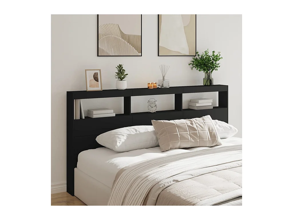 Armoire tête de lit avec LED noir 200x17x102 cm FR68036