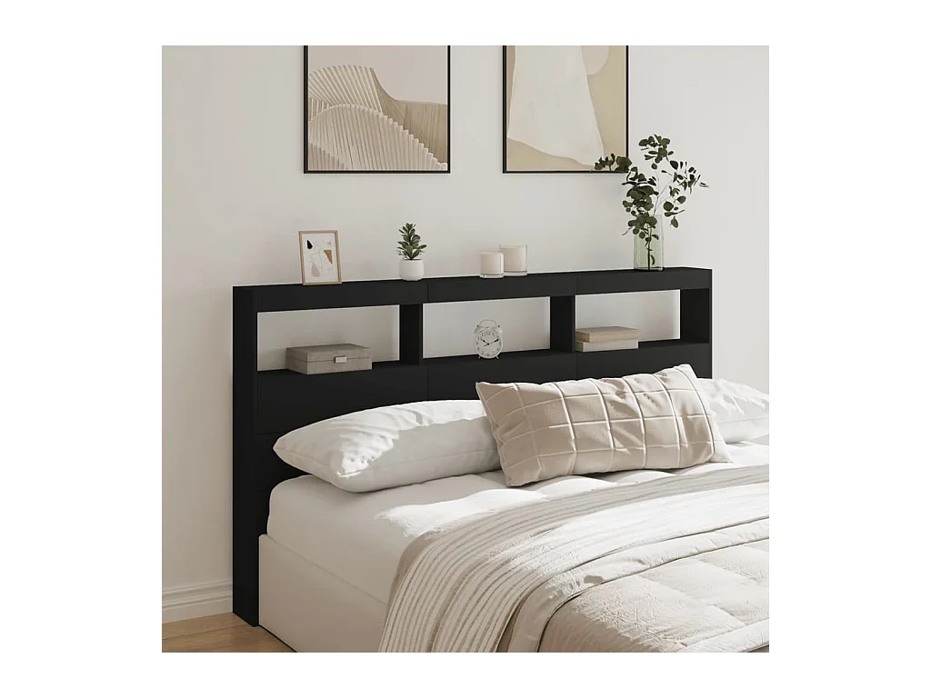 Armoire tête de lit avec LED noir 180x17x102 cm FR38826