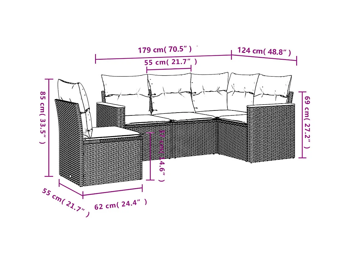 Salon de jardin 5 pcs avec coussins noir résine tressée FR97878