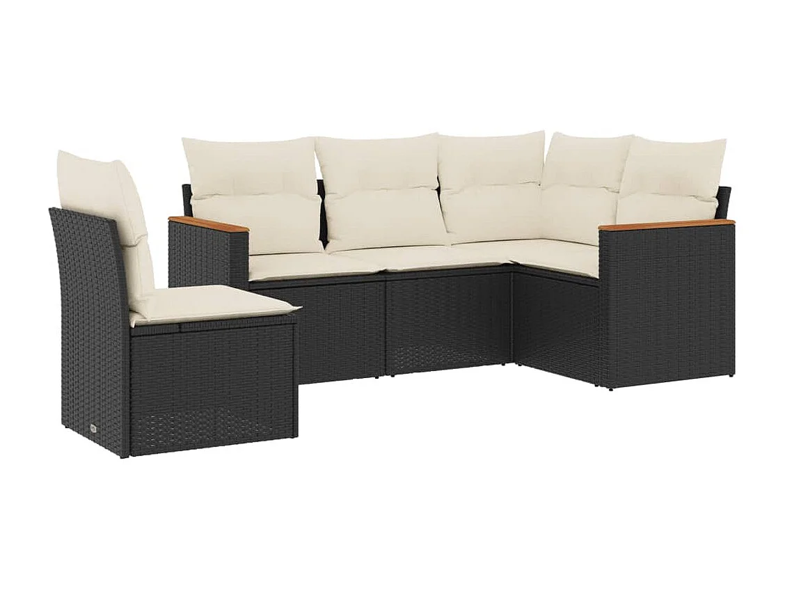 5-delige Loungeset met kussens poly rattan zwart BE338117