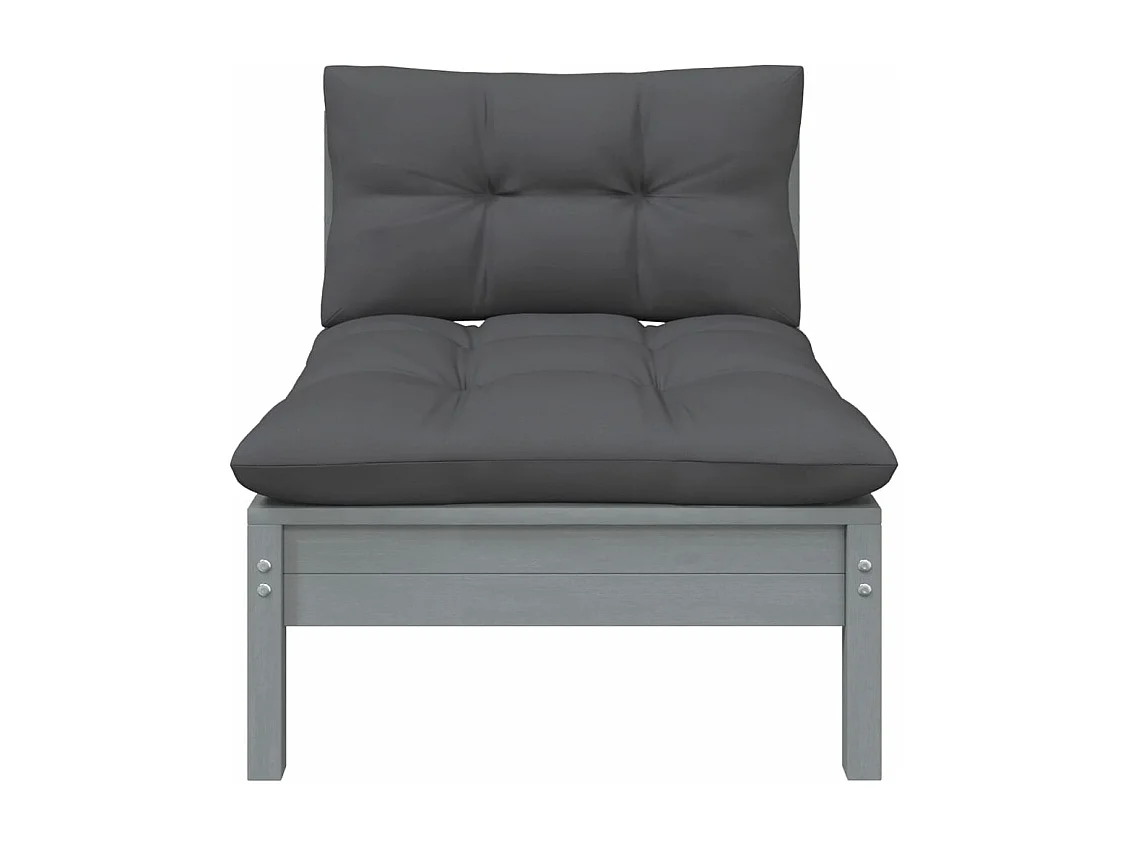 Salon de jardin 3 pcs avec coussins Gris Bois de pin massif FR62925