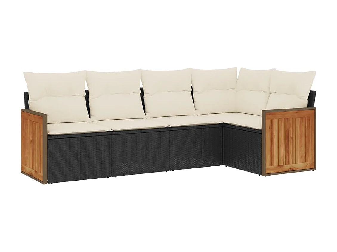 Salon de jardin 5 pcs avec coussins noir résine tressée FR10860