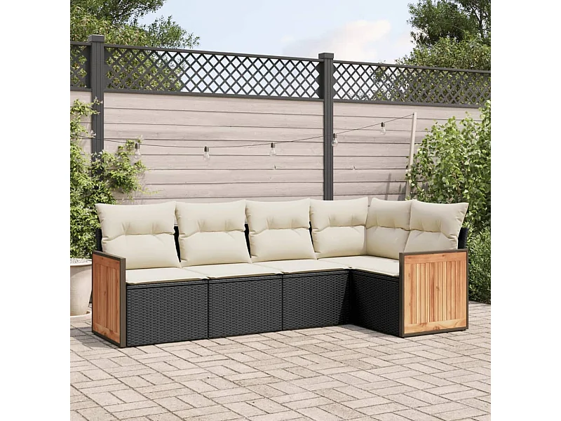 5-delige Loungeset met kussens poly rattan zwart BE139322