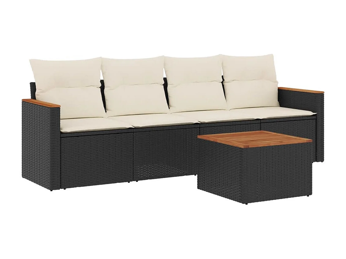 Salon de jardin 5 pcs avec coussins noir résine tressée FR52102