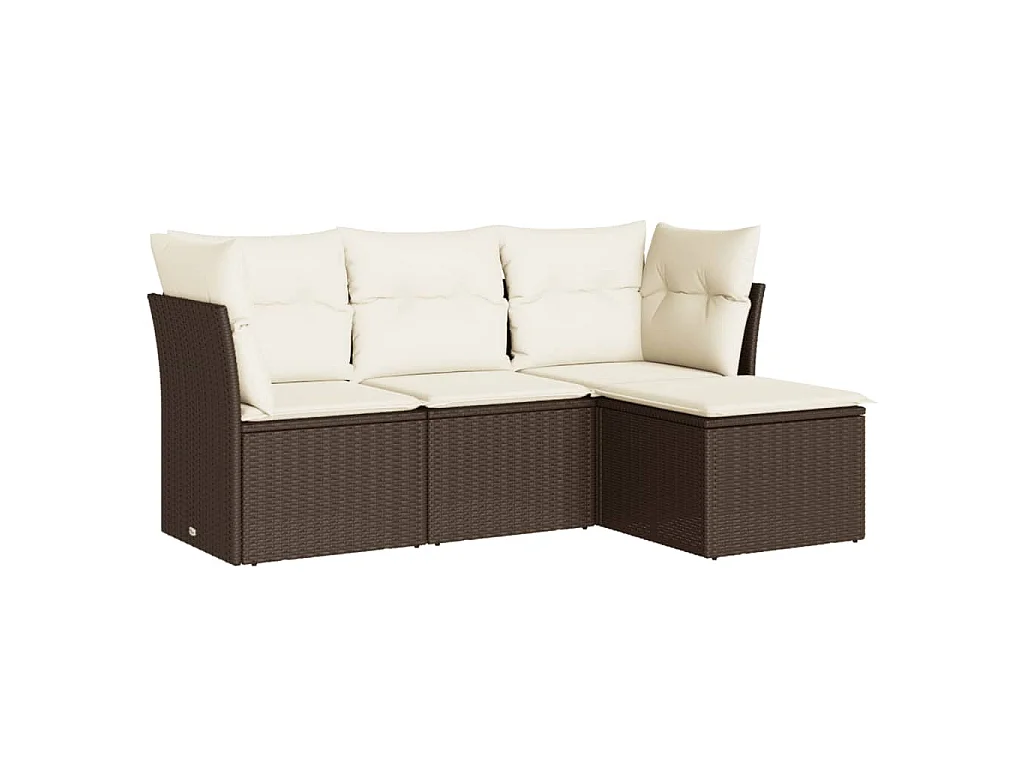 Salon de jardin 4 pcs avec coussins marron résine tressée FR14697