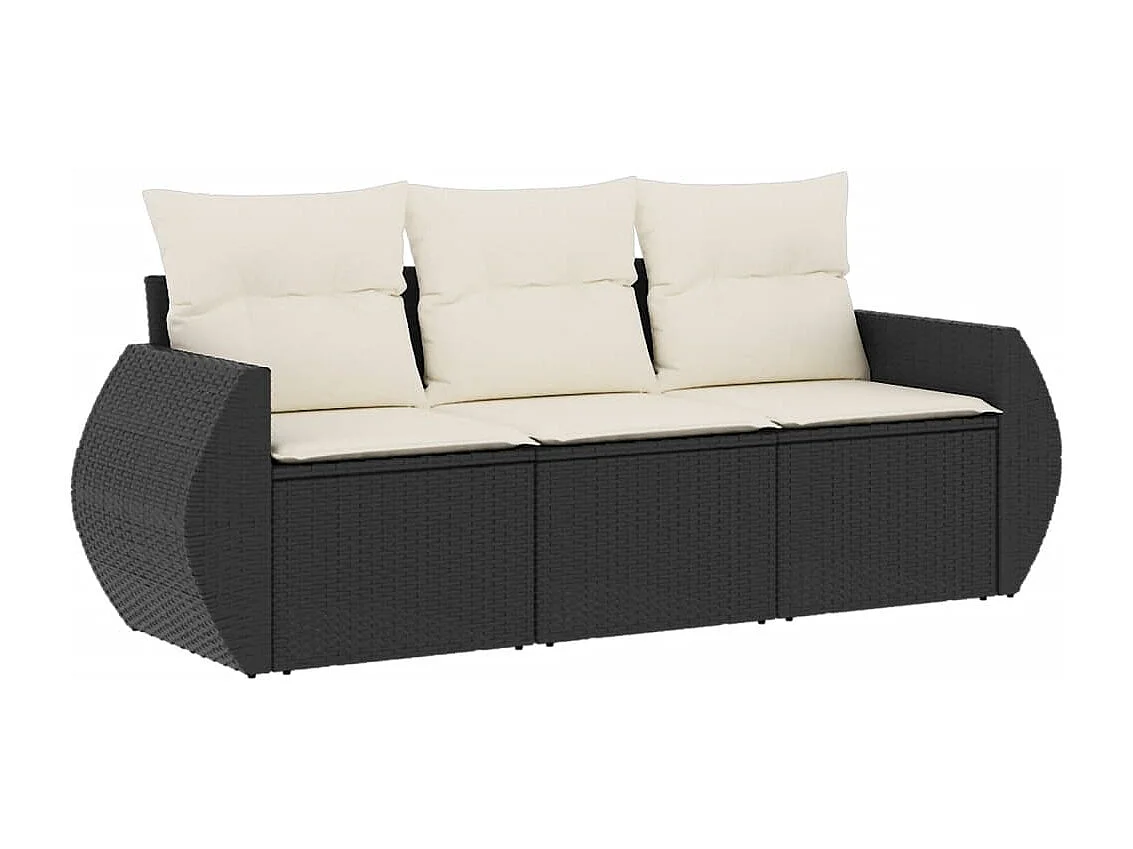 Salon de jardin 3 pcs avec coussins noir résine tressée FR71079