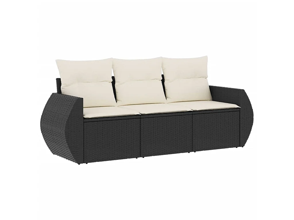 3-delige Loungeset met kussens poly rattan zwart BE134383