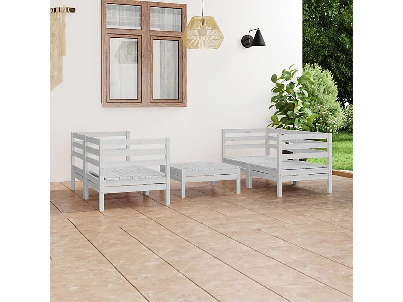 Salon de jardin 5 pcs blanc bois de pin massif FR98805