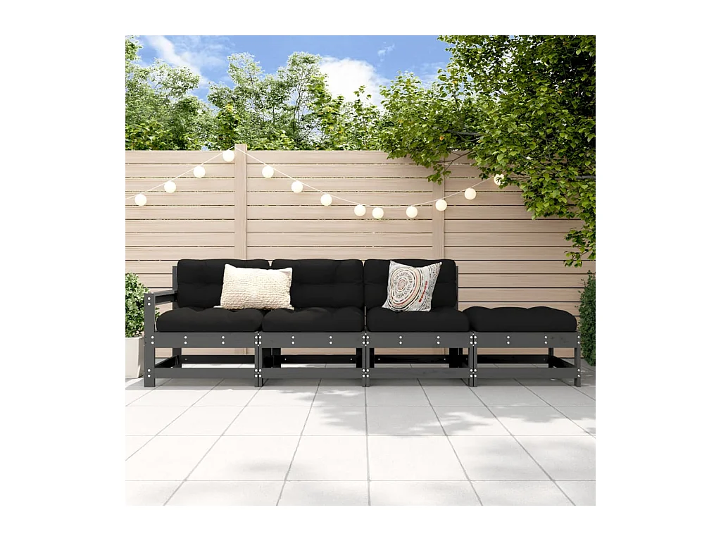 4-delige Loungeset massief grenenhout grijs BE492709