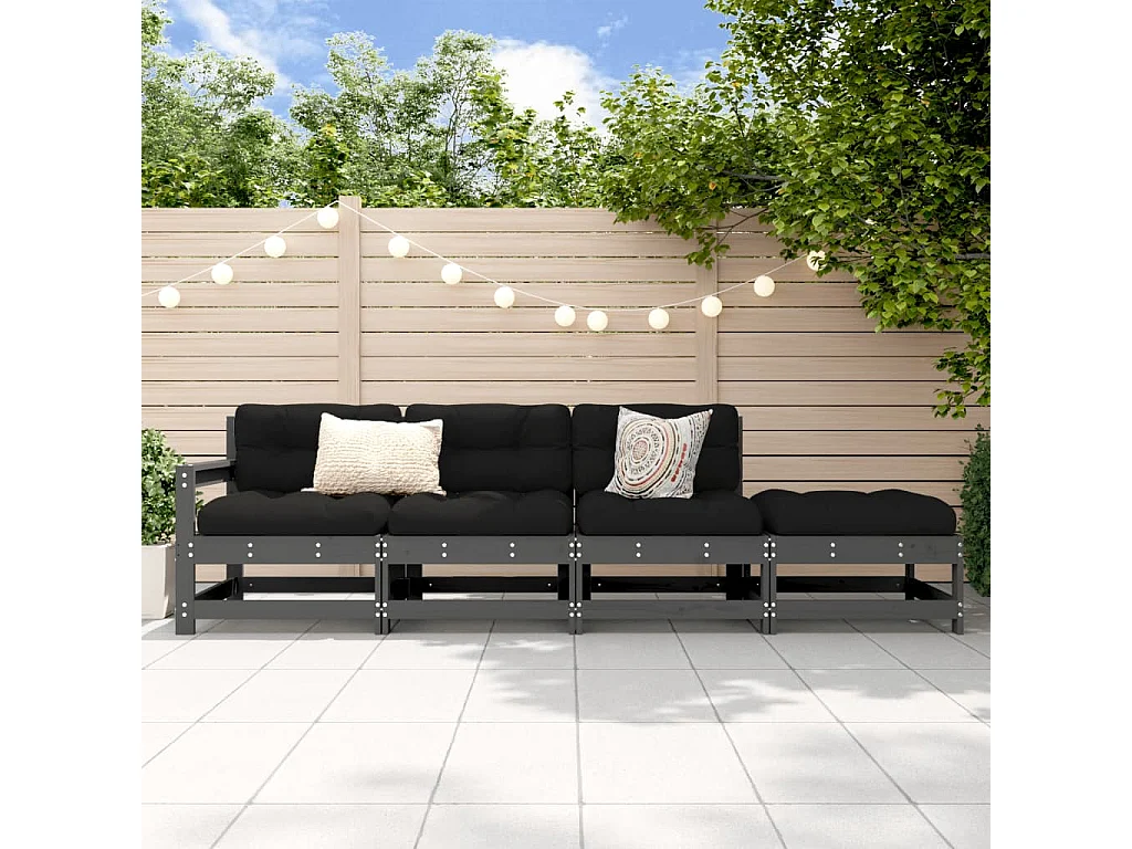Salon de jardin 4 pcs gris bois massif de pin FR78321